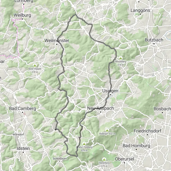 Karten-Miniaturansicht der Radinspiration "Herausfordernde Taunus-Rundtour" in Darmstadt, Germany. Erstellt vom Tarmacs.app-Routenplaner für Radtouren