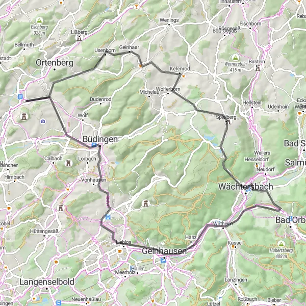 Map miniature of "Bindsachsen Loop" cycling inspiration in Darmstadt, Germany. Generated by Tarmacs.app cycling route planner