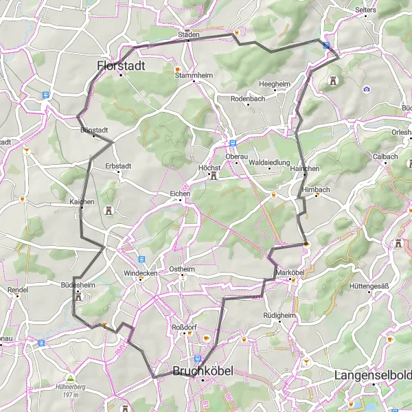 Map miniature of "Glauberg Loop" cycling inspiration in Darmstadt, Germany. Generated by Tarmacs.app cycling route planner