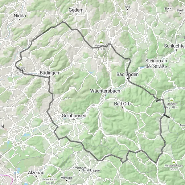 Map miniature of "The Hilltop Adventure" cycling inspiration in Darmstadt, Germany. Generated by Tarmacs.app cycling route planner