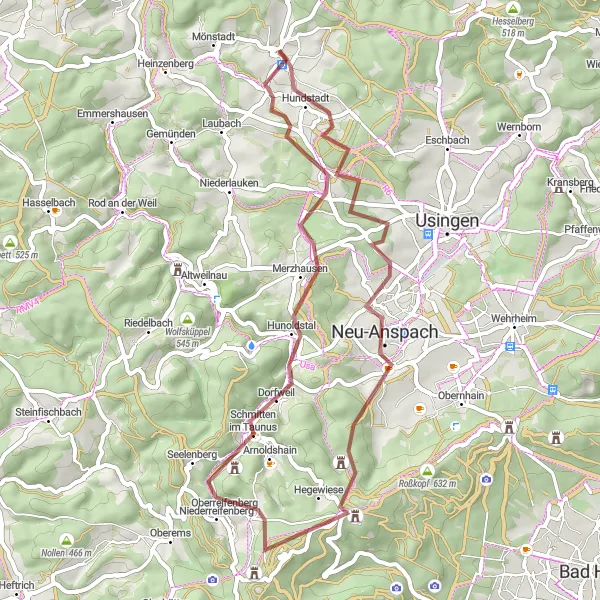 Map miniature of "Grävenwiesbach Loop" cycling inspiration in Darmstadt, Germany. Generated by Tarmacs.app cycling route planner