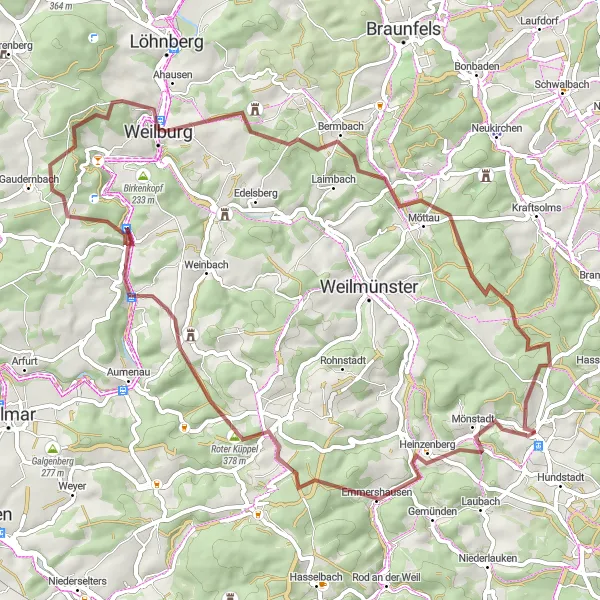 Map miniature of "Taunus Gravel Adventure" cycling inspiration in Darmstadt, Germany. Generated by Tarmacs.app cycling route planner