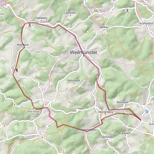 Map miniature of "Hinterland Tour" cycling inspiration in Darmstadt, Germany. Generated by Tarmacs.app cycling route planner