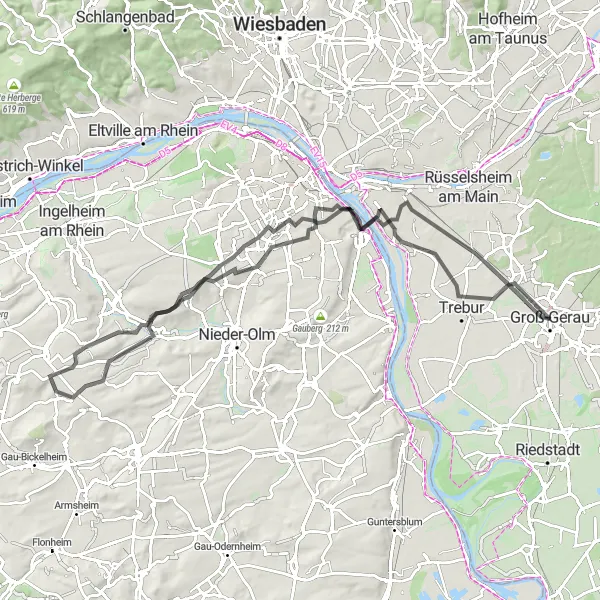 Karten-Miniaturansicht der Radinspiration "Rund um Groß-Gerau" in Darmstadt, Germany. Erstellt vom Tarmacs.app-Routenplaner für Radtouren