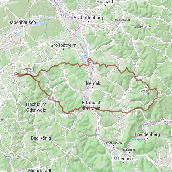 Karten-Miniaturansicht der Radinspiration "Aussichtsreiche Graveltour nach Groß-Umstadt" in Darmstadt, Germany. Erstellt vom Tarmacs.app-Routenplaner für Radtouren