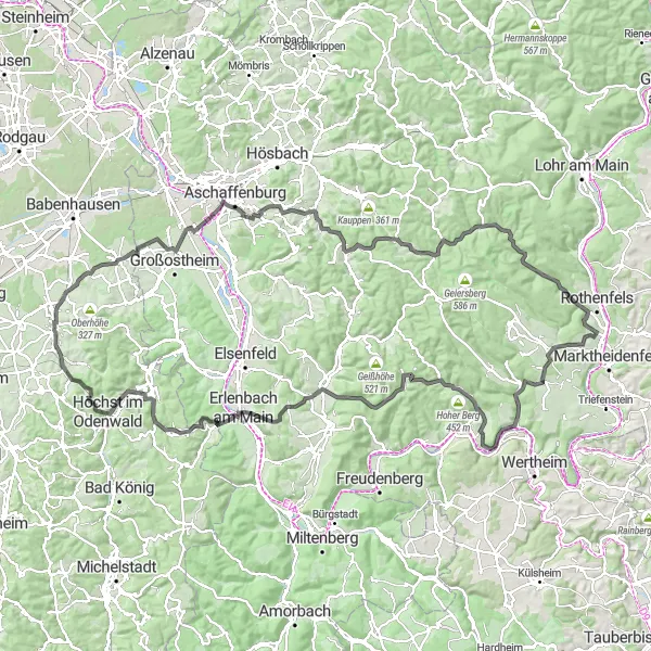 Karten-Miniaturansicht der Radinspiration "Erkundung des Odenwalds mit dem Rennrad" in Darmstadt, Germany. Erstellt vom Tarmacs.app-Routenplaner für Radtouren