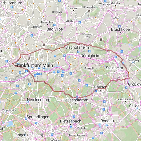 Map miniature of "Forest Gravel Explorer" cycling inspiration in Darmstadt, Germany. Generated by Tarmacs.app cycling route planner