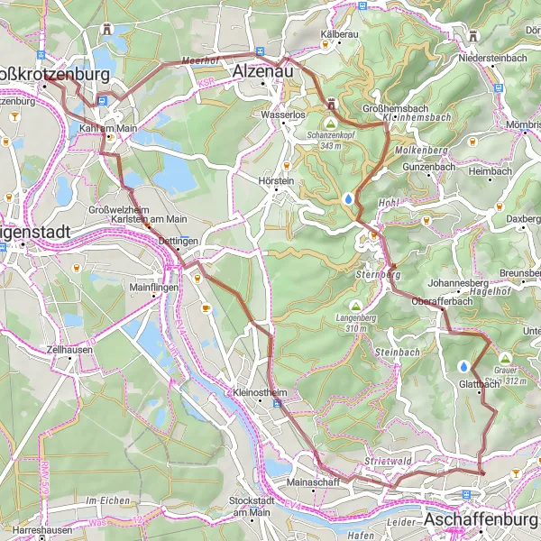 Map miniature of "Gravel Scenic Route: Hidden Castles and Natural Beauty" cycling inspiration in Darmstadt, Germany. Generated by Tarmacs.app cycling route planner