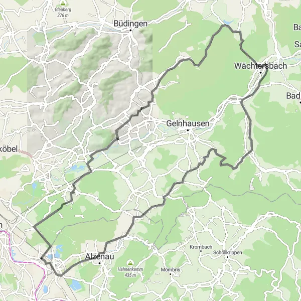 Karten-Miniaturansicht der Radinspiration "Rundfahrt durch Spessart und Vogelsberg" in Darmstadt, Germany. Erstellt vom Tarmacs.app-Routenplaner für Radtouren