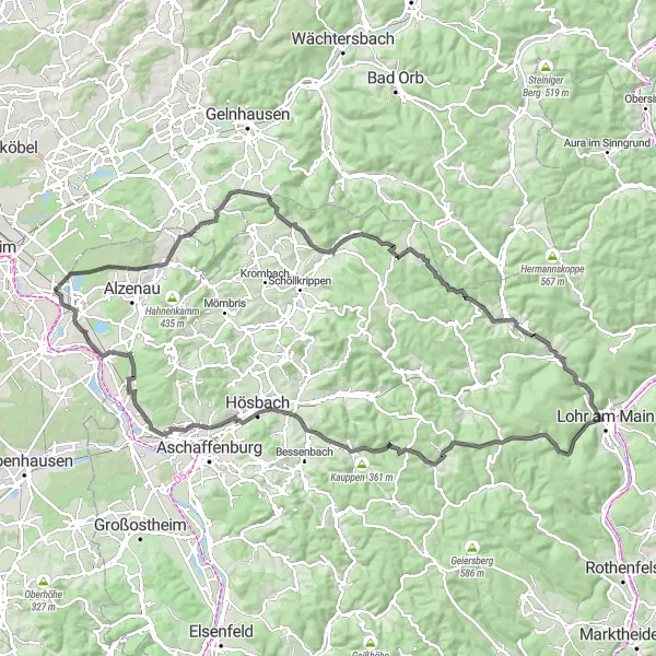 Map miniature of "Großkrotzenburg and the Enchanting Countryside" cycling inspiration in Darmstadt, Germany. Generated by Tarmacs.app cycling route planner