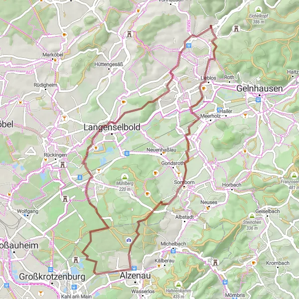 Map miniature of "Gravel Exploration" cycling inspiration in Darmstadt, Germany. Generated by Tarmacs.app cycling route planner