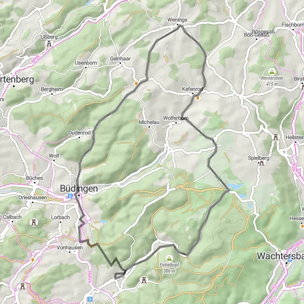 Karten-Miniaturansicht der Radinspiration "Road Route durch den Waldensberg" in Darmstadt, Germany. Erstellt vom Tarmacs.app-Routenplaner für Radtouren
