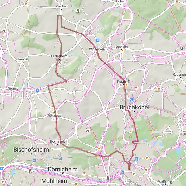 Map miniature of "Wonnecken Gravel Loop" cycling inspiration in Darmstadt, Germany. Generated by Tarmacs.app cycling route planner