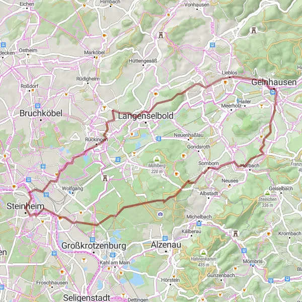 Map miniature of "Gravel Escape" cycling inspiration in Darmstadt, Germany. Generated by Tarmacs.app cycling route planner