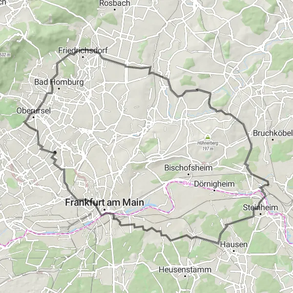 Karten-Miniaturansicht der Radinspiration "Rundfahrt entlang historischer Aussichtstürme" in Darmstadt, Germany. Erstellt vom Tarmacs.app-Routenplaner für Radtouren