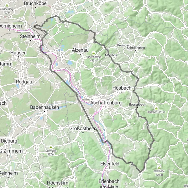 Map miniature of "Grimm Tour Road Ride" cycling inspiration in Darmstadt, Germany. Generated by Tarmacs.app cycling route planner