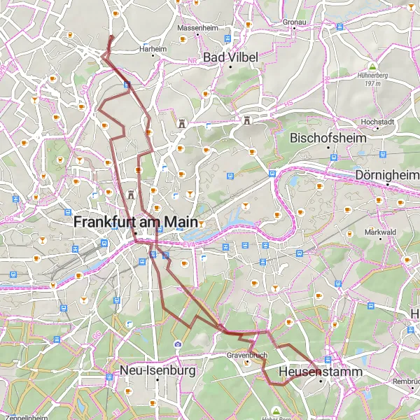 Map miniature of "Explore the Nature near Heusenstamm" cycling inspiration in Darmstadt, Germany. Generated by Tarmacs.app cycling route planner