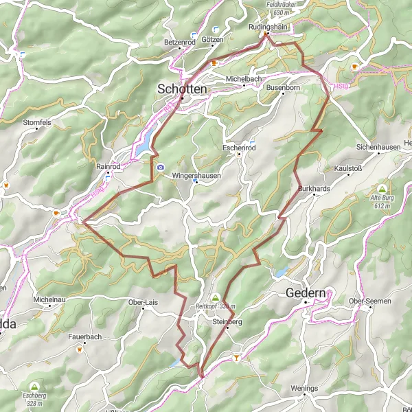 Map miniature of "The Gravel Adventure with Stunning Views" cycling inspiration in Darmstadt, Germany. Generated by Tarmacs.app cycling route planner