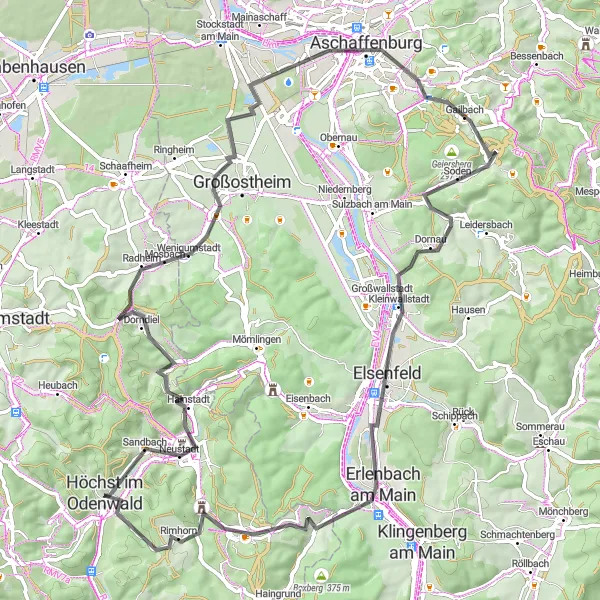Map miniature of "Panoramic Road Trip" cycling inspiration in Darmstadt, Germany. Generated by Tarmacs.app cycling route planner
