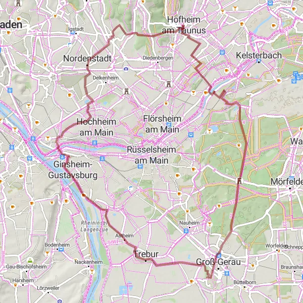 Map miniature of "Gravel Adventure" cycling inspiration in Darmstadt, Germany. Generated by Tarmacs.app cycling route planner