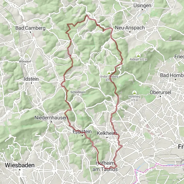 Karten-Miniaturansicht der Radinspiration "Tour um Hofheim am Taunus und den Taunus" in Darmstadt, Germany. Erstellt vom Tarmacs.app-Routenplaner für Radtouren