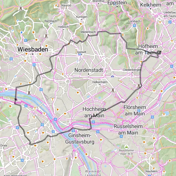 Map miniature of "Belvedere Loop" cycling inspiration in Darmstadt, Germany. Generated by Tarmacs.app cycling route planner
