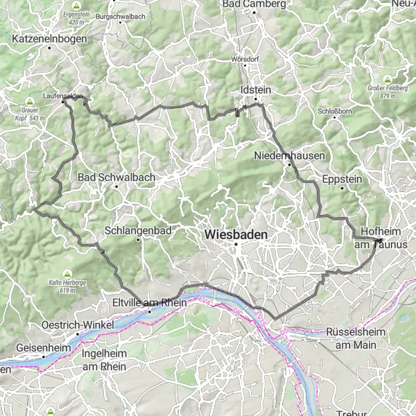 Karten-Miniaturansicht der Radinspiration "Rheingau Weinberge Tour" in Darmstadt, Germany. Erstellt vom Tarmacs.app-Routenplaner für Radtouren
