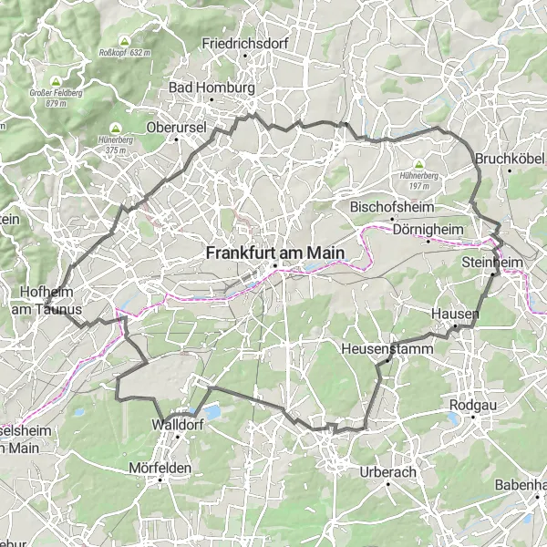 Map miniature of "Beautiful Landscapes of South Darmstadt" cycling inspiration in Darmstadt, Germany. Generated by Tarmacs.app cycling route planner
