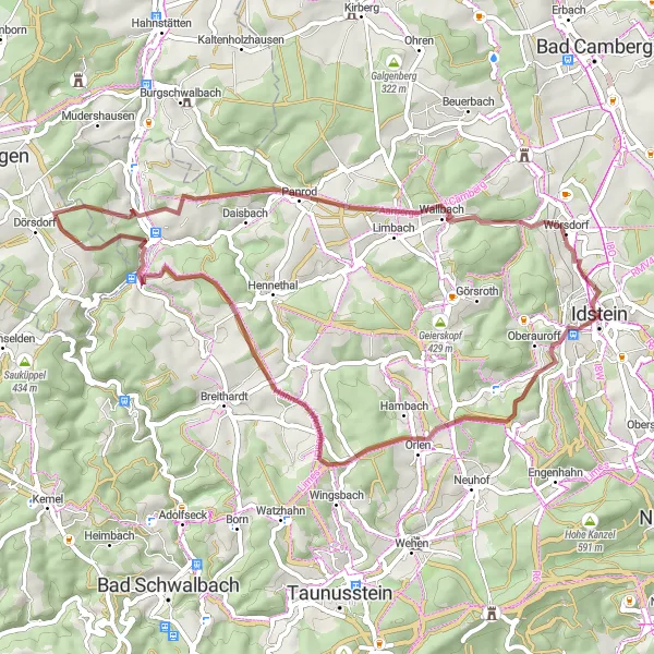 Karten-Miniaturansicht der Radinspiration "Erkundung der Natur im Taunus" in Darmstadt, Germany. Erstellt vom Tarmacs.app-Routenplaner für Radtouren