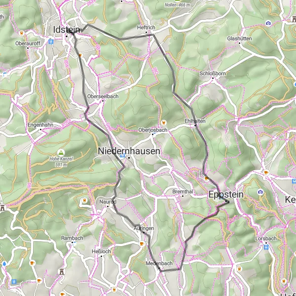 Map miniature of "Winding Roads of Darmstadt" cycling inspiration in Darmstadt, Germany. Generated by Tarmacs.app cycling route planner