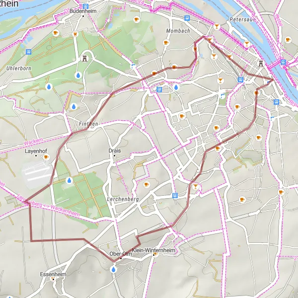 Map miniature of "Gravel Adventure to Mainz" cycling inspiration in Darmstadt, Germany. Generated by Tarmacs.app cycling route planner