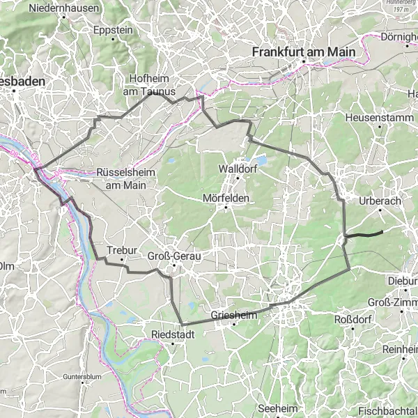 Map miniature of "Kurfürstliches Schloss Grand Tour" cycling inspiration in Darmstadt, Germany. Generated by Tarmacs.app cycling route planner