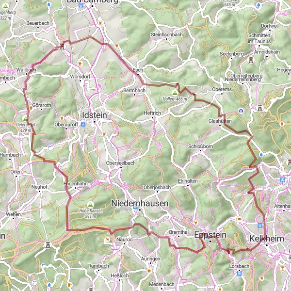 Map miniature of "Eppstein Gravel Loop" cycling inspiration in Darmstadt, Germany. Generated by Tarmacs.app cycling route planner