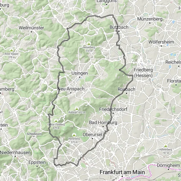 Karten-Miniaturansicht der Radinspiration "Hornau-Romberg-Rundweg" in Darmstadt, Germany. Erstellt vom Tarmacs.app-Routenplaner für Radtouren