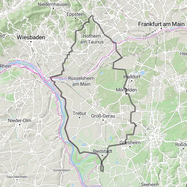 Karten-Miniaturansicht der Radinspiration "Roadtrip von Kelkheim nach Lorsbacher Kopf" in Darmstadt, Germany. Erstellt vom Tarmacs.app-Routenplaner für Radtouren