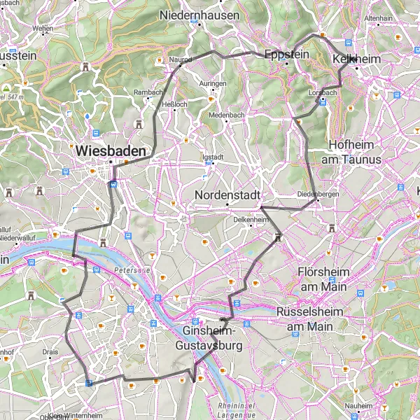Karten-Miniaturansicht der Radinspiration "Rhein-Main-Taunus-Runde" in Darmstadt, Germany. Erstellt vom Tarmacs.app-Routenplaner für Radtouren