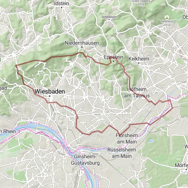 Map miniature of "Taunus Adventure" cycling inspiration in Darmstadt, Germany. Generated by Tarmacs.app cycling route planner