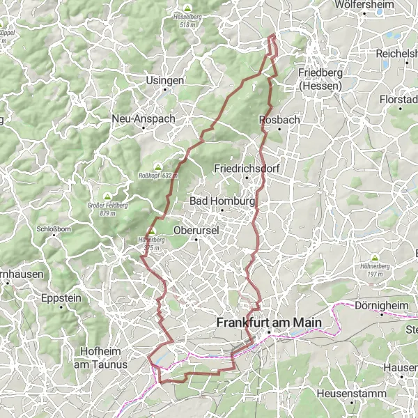 Map miniature of "Taunus Immigration" cycling inspiration in Darmstadt, Germany. Generated by Tarmacs.app cycling route planner