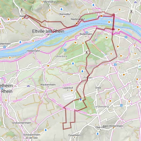 Map miniature of "Adventurous Gravel Trails" cycling inspiration in Darmstadt, Germany. Generated by Tarmacs.app cycling route planner