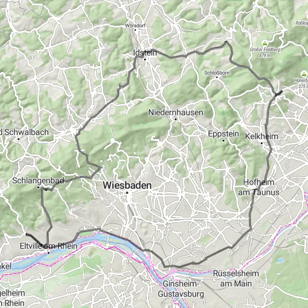 Map miniature of "Taunus Road Cycling Challenge" cycling inspiration in Darmstadt, Germany. Generated by Tarmacs.app cycling route planner