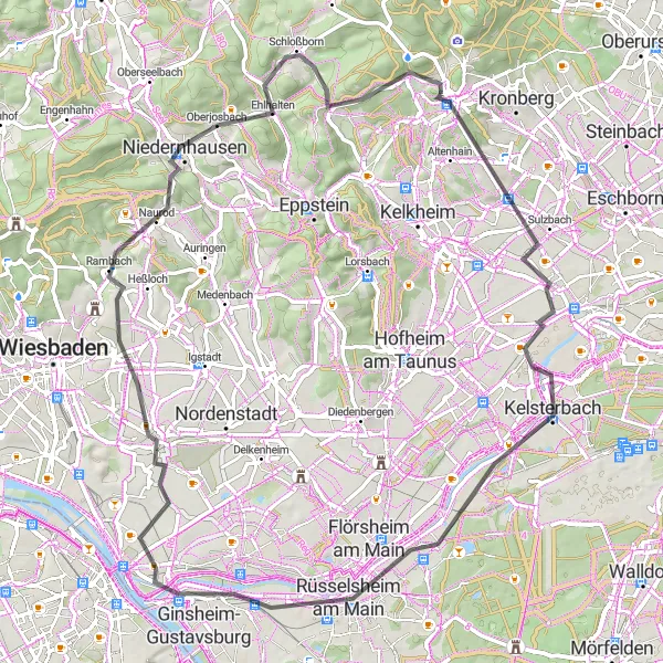 Map miniature of "Taunus Road Adventure" cycling inspiration in Darmstadt, Germany. Generated by Tarmacs.app cycling route planner