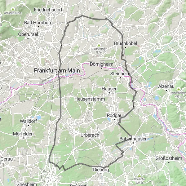 Map miniature of "Epic Road Cycling Journey through Darmstadt and Beyond" cycling inspiration in Darmstadt, Germany. Generated by Tarmacs.app cycling route planner