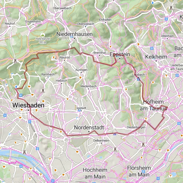 Map miniature of "Krifty Gravel Adventure" cycling inspiration in Darmstadt, Germany. Generated by Tarmacs.app cycling route planner