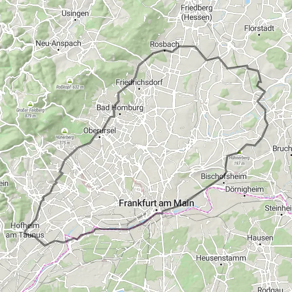 Karten-Miniaturansicht der Radinspiration "Rundtour durch den Taunus und Frankfurt" in Darmstadt, Germany. Erstellt vom Tarmacs.app-Routenplaner für Radtouren