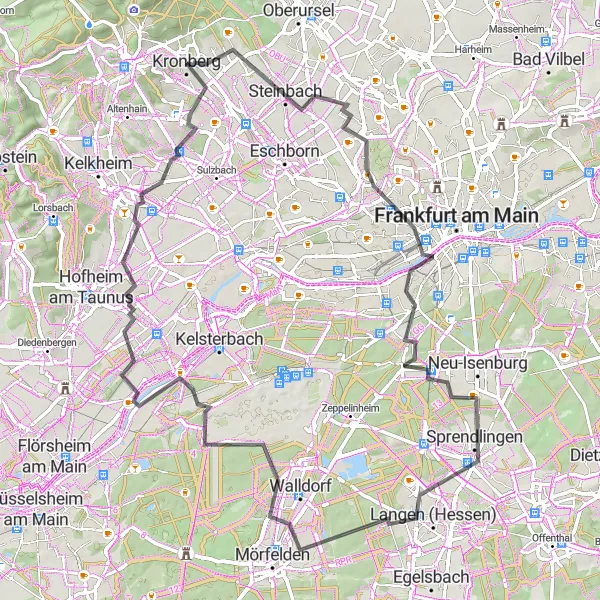 Map miniature of "Taunus Loop" cycling inspiration in Darmstadt, Germany. Generated by Tarmacs.app cycling route planner
