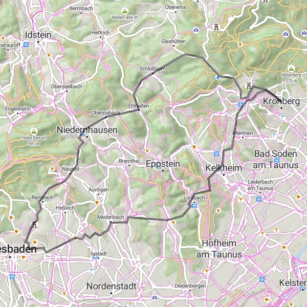 Map miniature of "Kronberg - Darmstadt Road Cycling Route 1" cycling inspiration in Darmstadt, Germany. Generated by Tarmacs.app cycling route planner