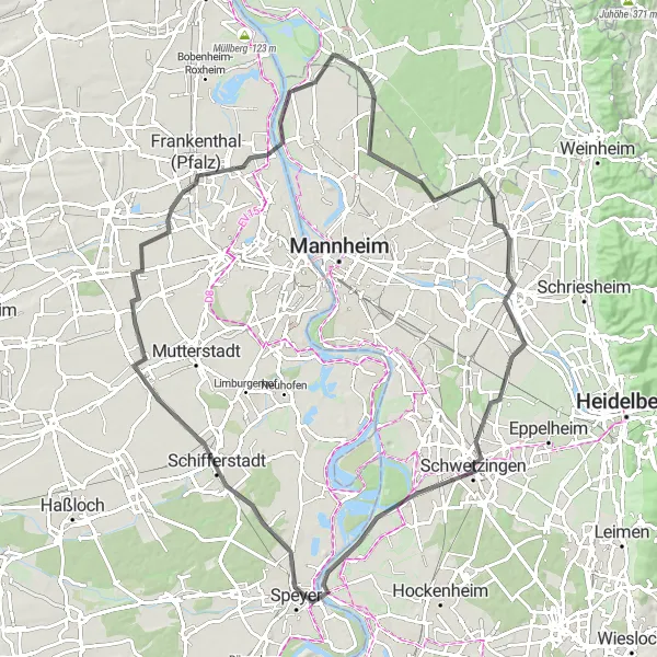 Karten-Miniaturansicht der Radinspiration "Rhein-Neckar-Radweg" in Darmstadt, Germany. Erstellt vom Tarmacs.app-Routenplaner für Radtouren