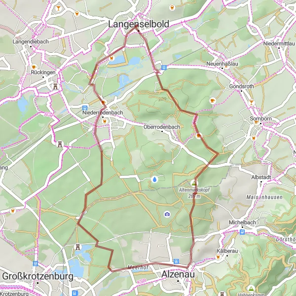 Map miniature of "Discover the Countryside" cycling inspiration in Darmstadt, Germany. Generated by Tarmacs.app cycling route planner