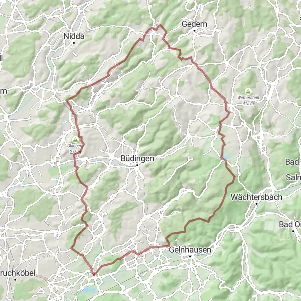 Map miniature of "The Gravel Adventure" cycling inspiration in Darmstadt, Germany. Generated by Tarmacs.app cycling route planner