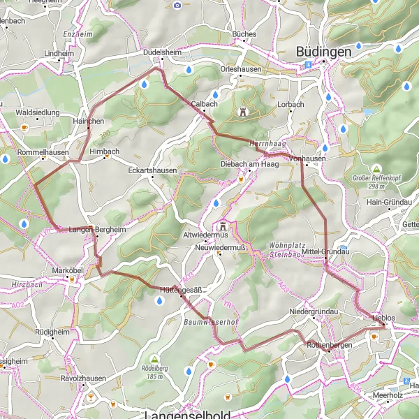 Karten-Miniaturansicht der Radinspiration "Rund um Lieblos: Hühnerberg und Weinberg" in Darmstadt, Germany. Erstellt vom Tarmacs.app-Routenplaner für Radtouren